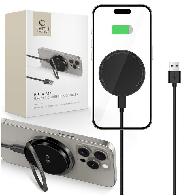 Chargeur sans fil QI15W-A33 Magnetic MagSafe, noire, Tech-Protect