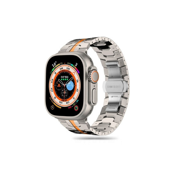 Bracelet Stainless Line pour Apple Watch 8 / 9 / 10 / 11 / SE / Ultra (44 / 45 / 46 / 49 mm), Titanium/Orange, Tech-Protect