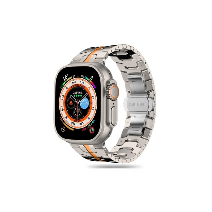 Bracelet Stainless Line pour Apple Watch 8 / 9 / 10 / 11 / SE / Ultra (44 / 45 / 46 / 49 mm), Titanium/Orange, Tech-Protect