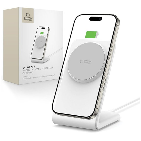 Chargeur sans fil QI15W-A38 Magnetic MagSafe, blanche, Tech-Protect