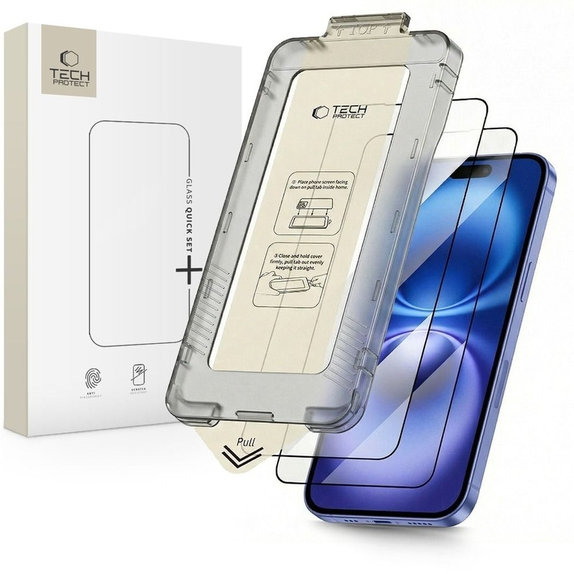 Verre trempé Quick Set+ 2-PACK pour iPhone 15 / 16, noire, Tech-Protect