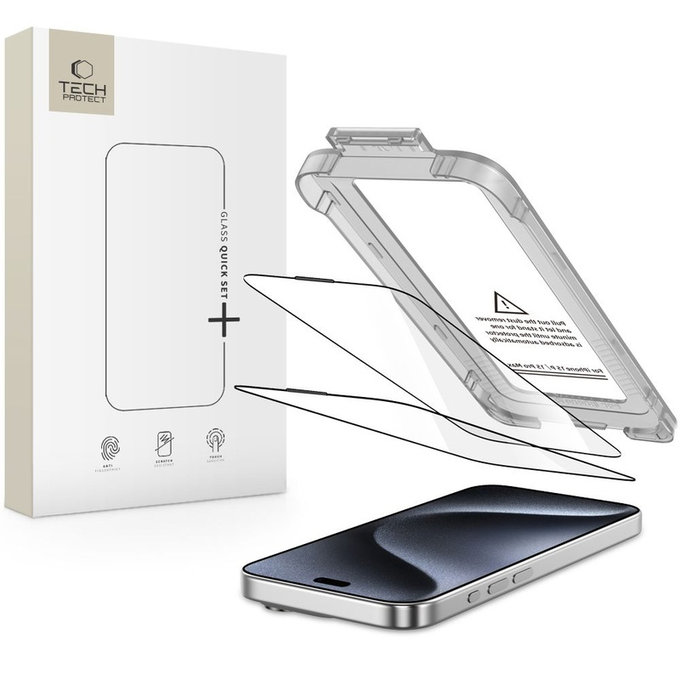 Verre trempé Quick Set+ 2-PACK pour iPhone 15 Pro, noire, Tech-Protect