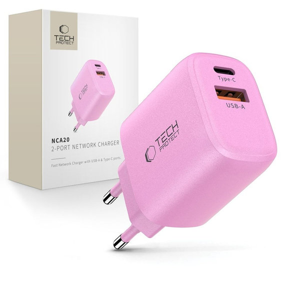 Chargeur secteur NCA20 2-PORT PD 20W / QC3.0, Baby Pink, Tech-Protect