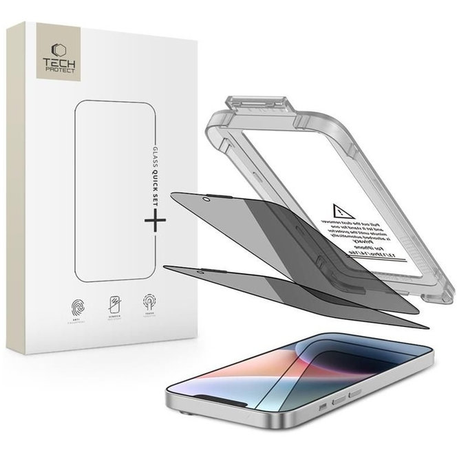 Verre trempé Privacy Quick Set Spy+ 2-PACK pour iPhone 13 / 13 Pro / 14 / 16E / 17E, privacy, Tech-Protect