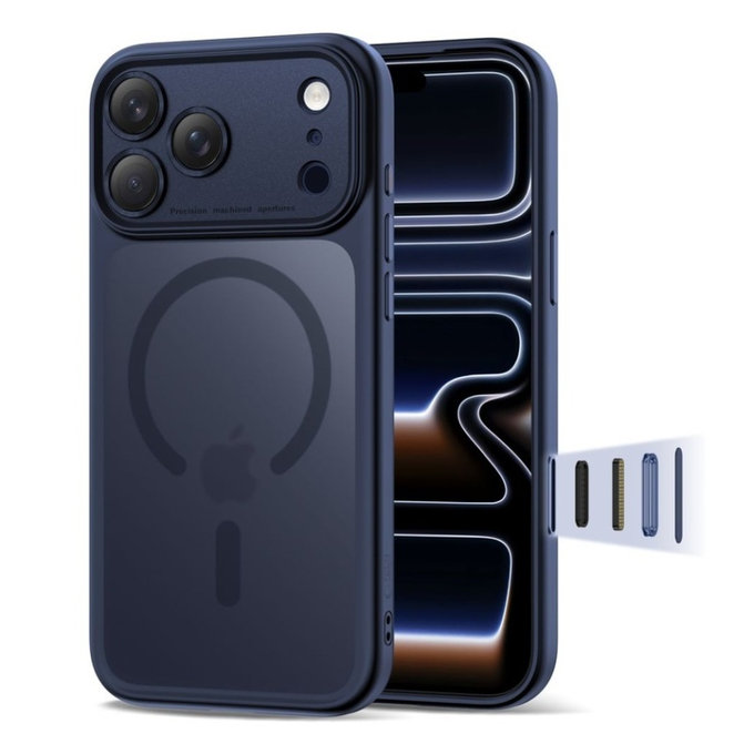 Coque MagPeak MagSafe CC pour iPhone 17 Pro, Matte Deep Blue, Tech-Protect