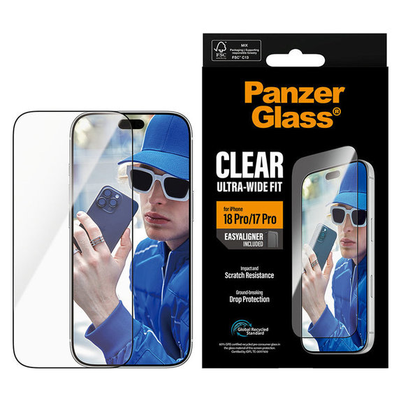 Verre trempé UWF avec applicateur pour iPhone 18 Pro/17 Pro, Noir, PanzerGlass