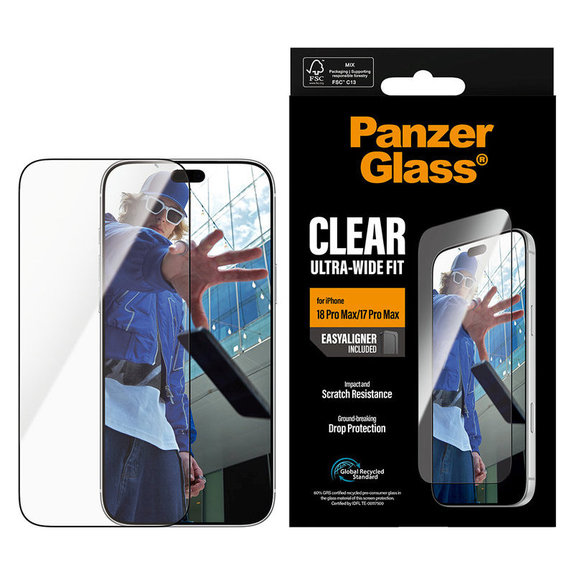 Verre trempé UWF avec applicateur pour iPhone 18 Pro Max/17 Pro Max, Noir, PanzerGlass