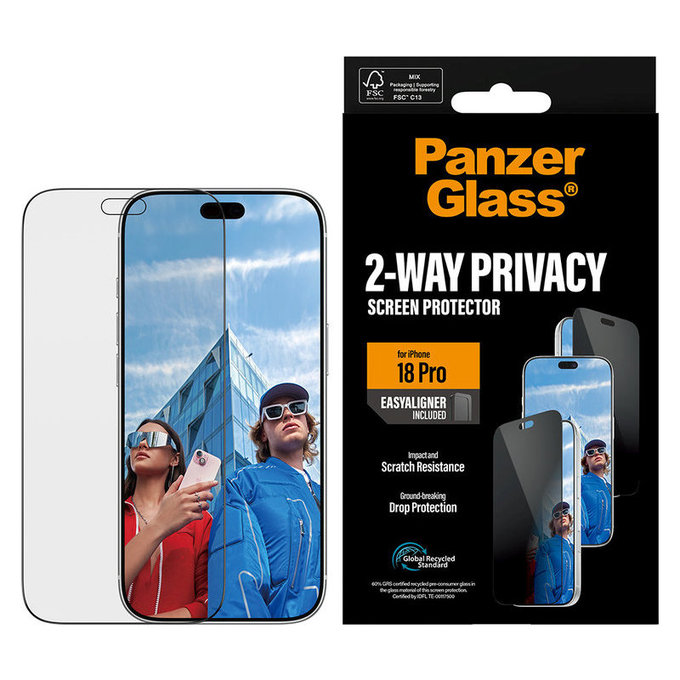 Verre trempé UWF 2-Way Privacy avec applicateur pour iPhone 18 Pro, Noir, PanzerGlass