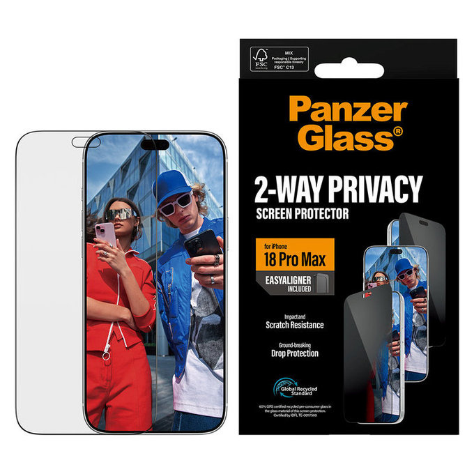 Verre trempé UWF 2-Way Privacy avec applicateur pour iPhone 18 Pro Max, Noir, PanzerGlass