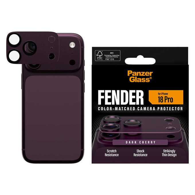 Protection d'objectif Fender pour iPhone 18 Pro, Dark Cherry, PanzerGlass