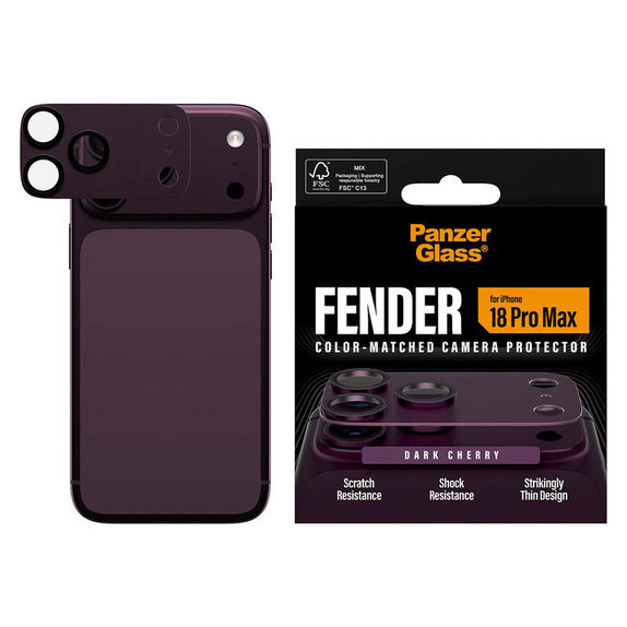 Protection d'objectif Fender pour iPhone 18 Pro Max, Dark Cherry, PanzerGlass
