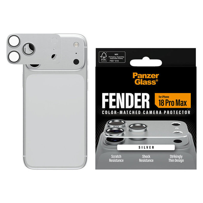Protection d'objectif Fender pour iPhone 18 Pro Max, Argent, PanzerGlass