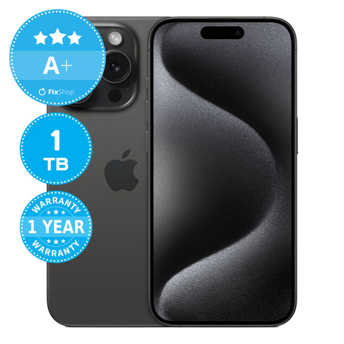 Apple iPhone 15 Pro Black Titanium 1TB A+ Reconditionné