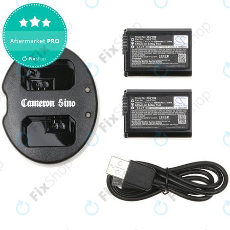 2 batteries avec chargeur pourSony NEX-5, Alpha 7, NEX-7, 1030mAh, Li-Ion, 7.4V, NP-FW50, HQ