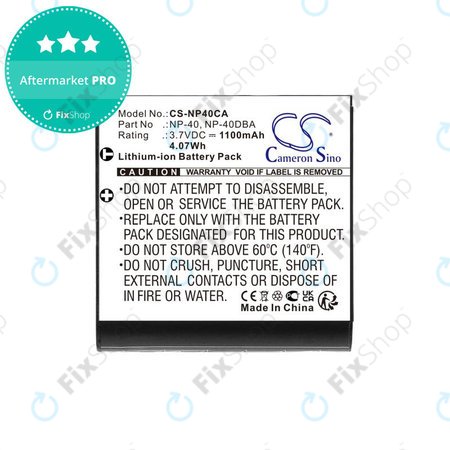 Batterie pour Casio Exilim Ex-FC100, 1100mAh, Li-Ion, 3.7V, NP-40, HQ