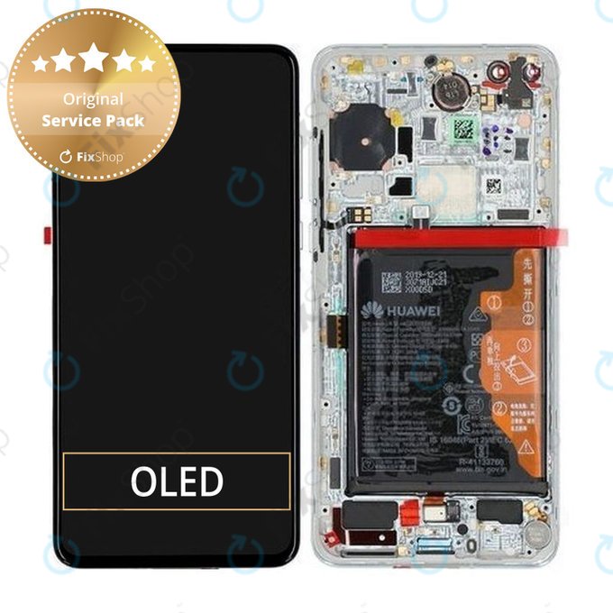 Huawei P40 - Écran LCD + Écran tactile + Cadre + Batterie + Capteur d'empreintes digitales (Blanc glacier, Silver Frost) - 02353MFW