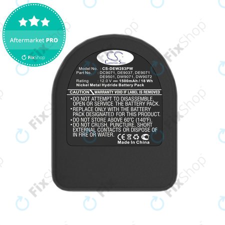 Batterie pour Dewalt DCD940B2, DCD910KX, 1500mAh, Ni-MH, 12V, DC9071, DE9074, HQ