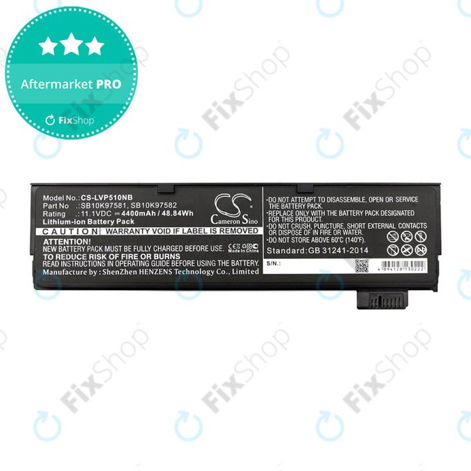 Batterie pour Lenovo ThinkPad P51, T470, T570, 4400mAh, Li-Ion, 11.1V, SB10K97581, HQ