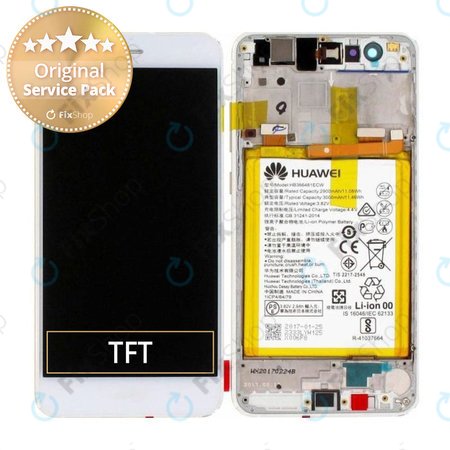 Huawei P10 Lite - Écran LCD + Ecran Tactile + Cadre + Batterie (Blanc Perle) - 02351FSC, 02351FSB
