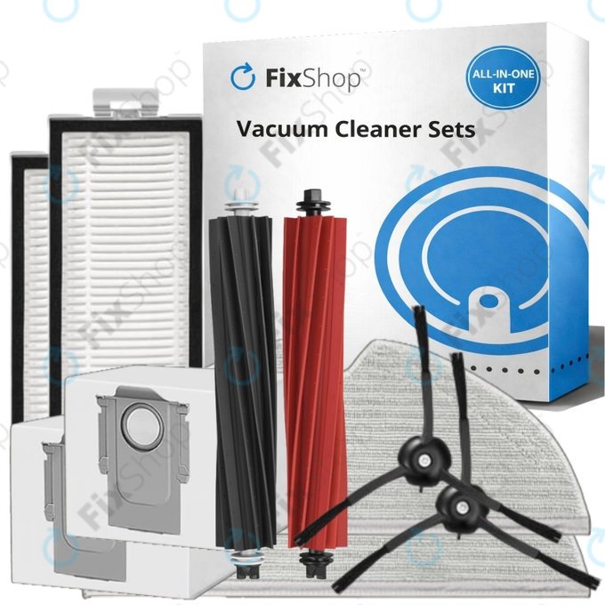 Kit de pièces de rechange pour Xiaomi Roborock Q5 Pro, Q8 Max+ (1x Brosse principale, 2x Filtre, 2x Brosse latérale – noire, 2x Chiffon de vadrouille, 2x Sac à poussière)