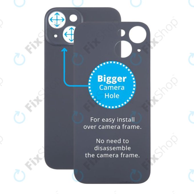 Apple iPhone 15 - Verre du boîtier arrière avec plus grand trou pour l'appareil photo (Black)