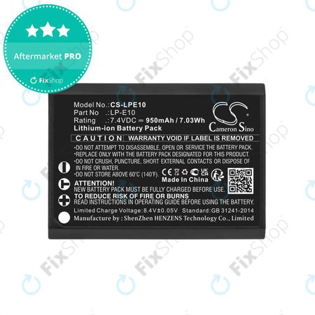 Batterie pour Canon EOS 1100D, EOS 1300D, 950mAh, Li-Ion, 7.4V, LP-E10, HQ