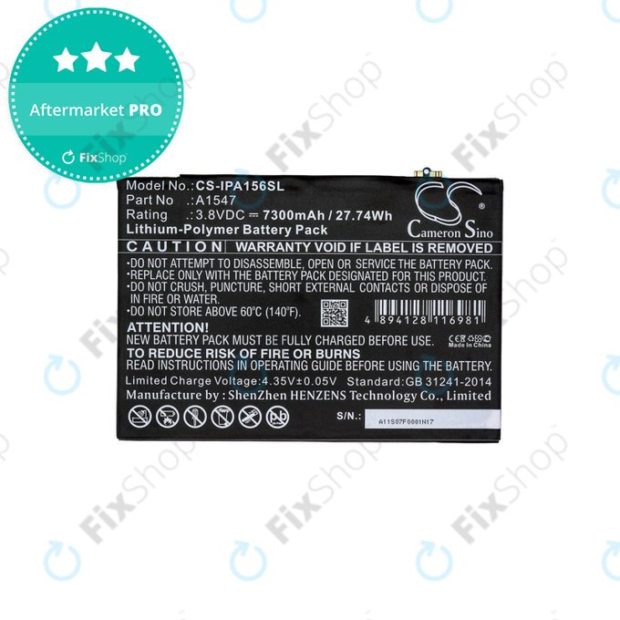 Apple iPad Air 2, iPad (6th Gen 2018) - Batterie A1547 7300mAh HQ