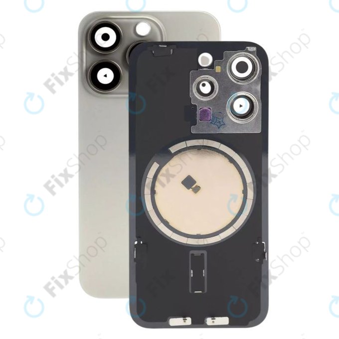 Apple iPhone 15 Pro - Verre du boîtier arrière + Verre de la caméra + Cadre en métal + Aimant MagSafe (Natural Titanium)