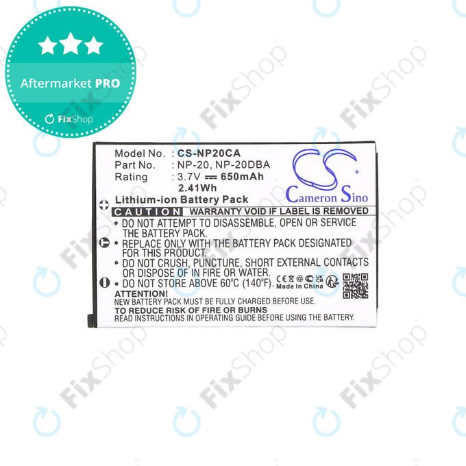 Batterie pour Casio Exilim Card Ex-S880, 650mAh, Li-Ion, 3.7V, NP-20, HQ