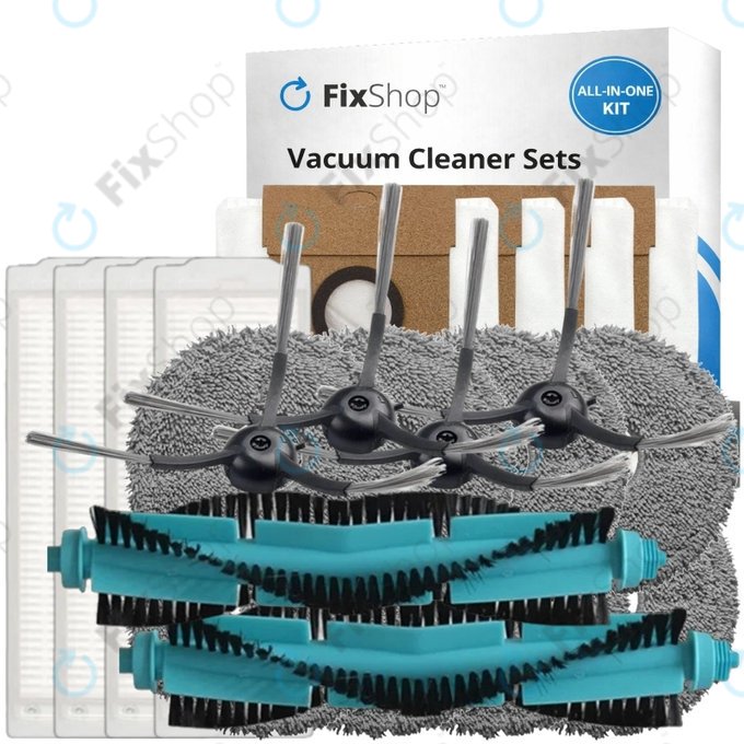 Kit de pièces de rechange pour Eta Aquilo Pro, Cecotec Conga 11090 (2x Brosse principale, 4x Filtre, 4x Brosse latérale, 8x Chiffon de vadrouille, 4x Sac à poussière)