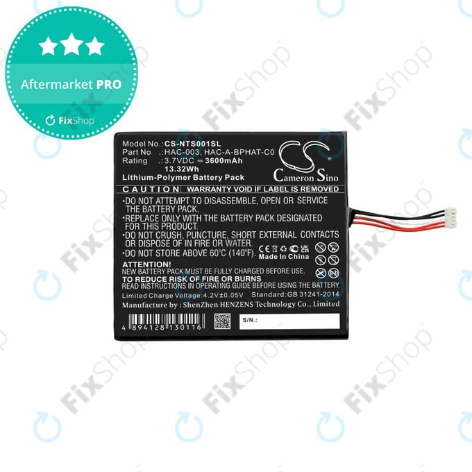 Batterie pour Nintendo Switch, 3600mAh, Li-Pol, 3.7 V, HAC-003, HQ