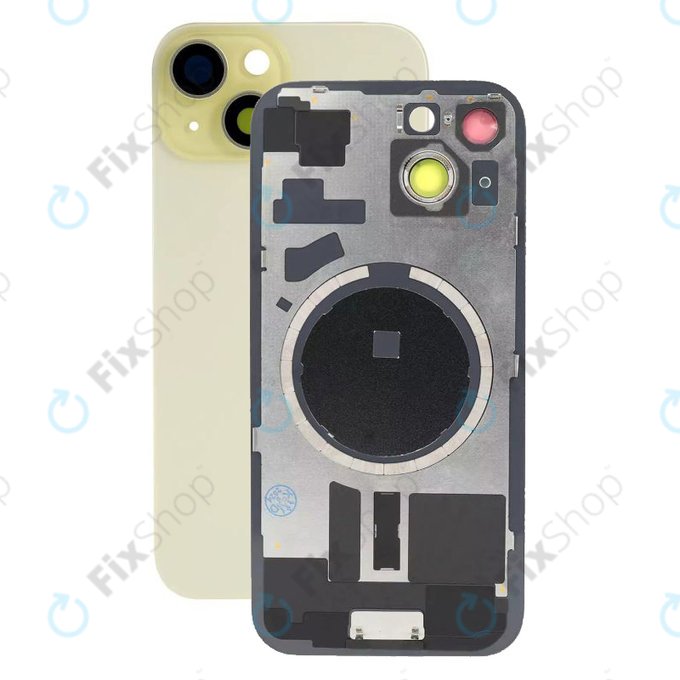 Apple iPhone 15 - Verre du boîtier arrière + Verre de la caméra + Cadre en métal + Aimant MagSafe (Yellow)