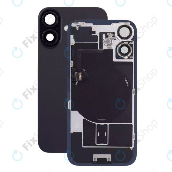 Apple iPhone 16 Plus - Verre de la coque arriere + Verre de caméra + Plaque en métal + Aimants MagSafe + Câble flexible (Black)