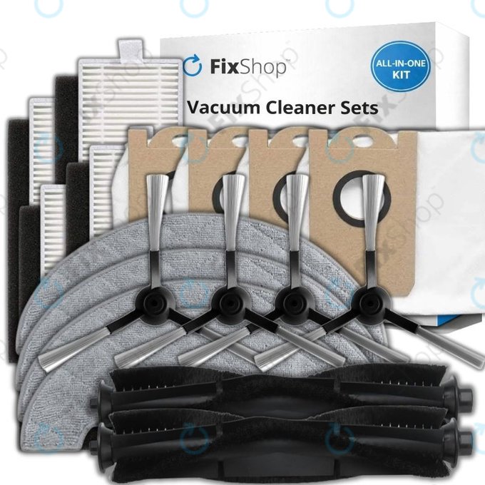 Kit de pièces de rechange pour Xiaomi Viomi S9, Proscenic M7 Pro, M7 Max, M8 Pro (2x Brosse principale, 4x Filtre, 4x Brosse latérale, 4x Chiffon de vadrouille, 4x Sacs à poussière)