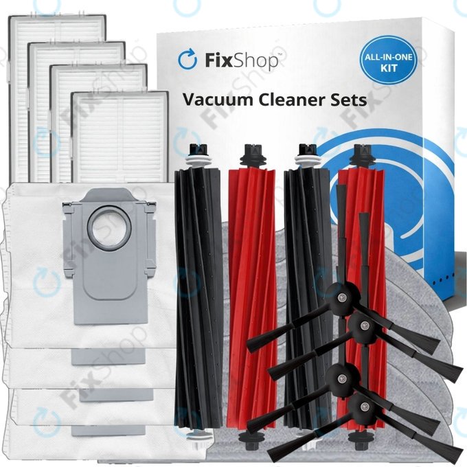 Kit de pièces de rechange pour Xiaomi Roborock S8, S8+, S8 Pro Ultra (2 paires de brosses principales, 4x Filtre, 4x Brosse latérale – noire, 4x Chiffon de vadrouille, 4x Sac à poussière)