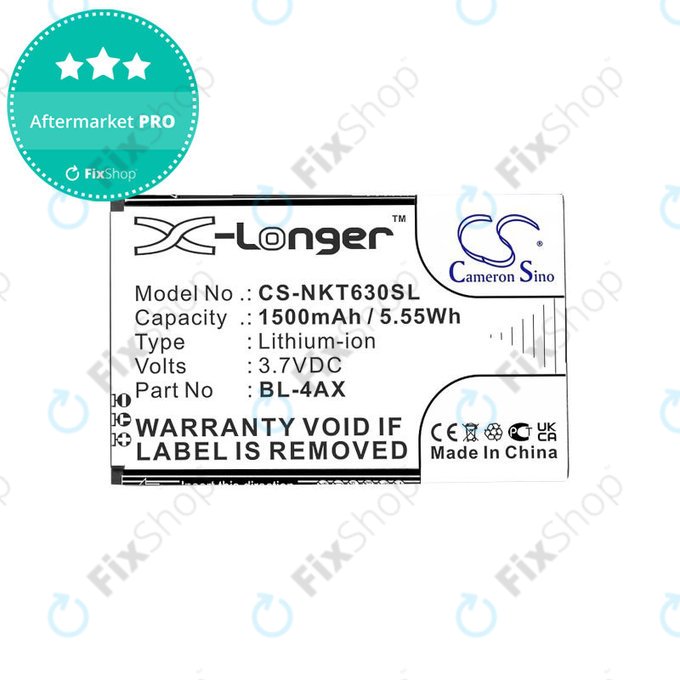 Batterie pour Nokia 6300 4G, Nokia 8000 4G, 1500mAh, Li-Ion, 3.7V, BL-4AX, HQ