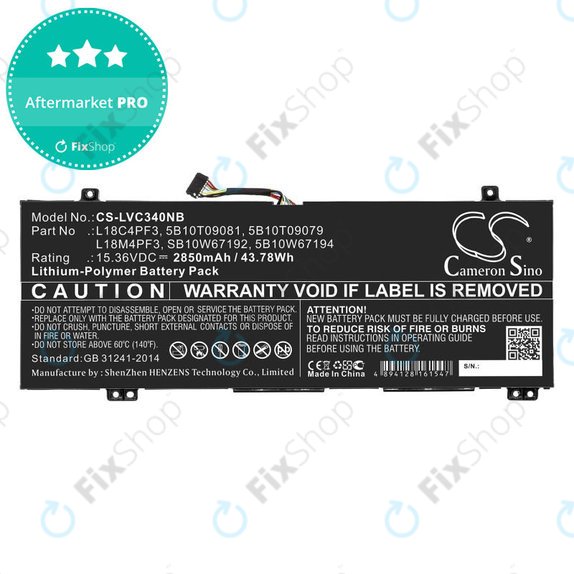 Batterie pour Lenovo Ideapad C340, Ideapad Flex, 2850mAh, Li-Pol, 15.36V, L18C4PF3, HQ