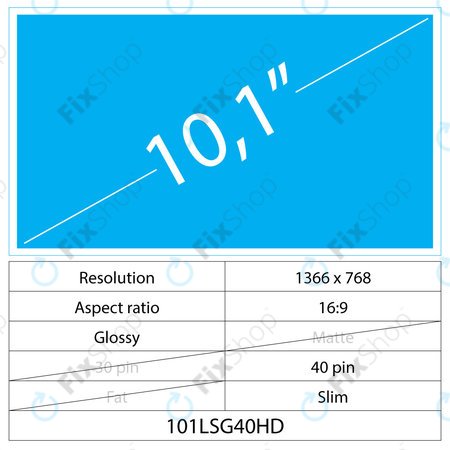 10.1 LCD Fin Brillant 40 broches HD