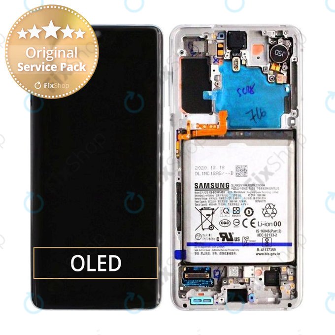 Samsung Galaxy S21 G991B - Écran LCD + Écran tactile + Cadre + Batterie (Blanc fantôme) - GH82-24716C, GH82-24718C Genuine Service Pack