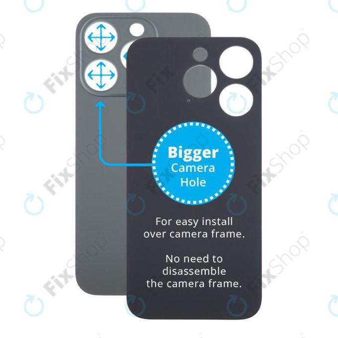 Apple iPhone 15 Pro - Verre du boîtier arrière avec plus grand trou pour l'appareil photo (Black Titanium)