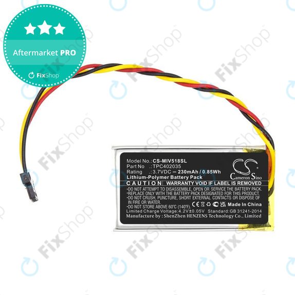 Batterie pour Mio MiVue 508, 518, 528, 538, 608, 618, 792, 230mAh, Li-Pol, 3.7V, TPC402035, HQ