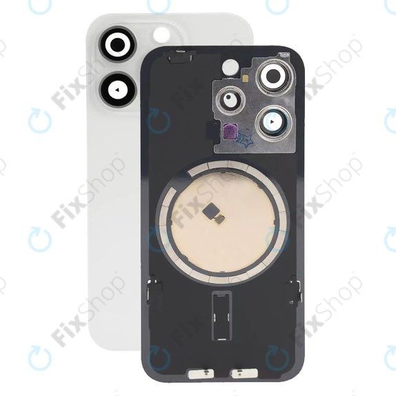 Apple iPhone 15 Pro - Verre du boîtier arrière + Verre de la caméra + Cadre en métal + Aimant MagSafe (White Titanium)