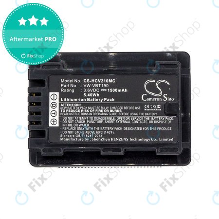 Batterie pour Panasonic HC-V210, 1500mAh, Li-Ion, 3.6V, VW-VBT190, HQ