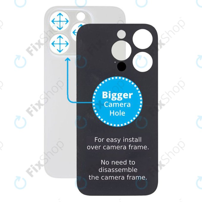Apple iPhone 14 Pro - Verre du boîtier arrière avec plus grand trou pour l'appareil photo (argent)