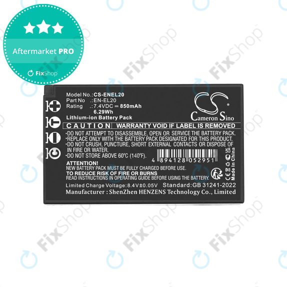Batterie pour Nikon Coolpix A, 850mAh, Li-Ion, 7.4V, EN-EL20, HQ