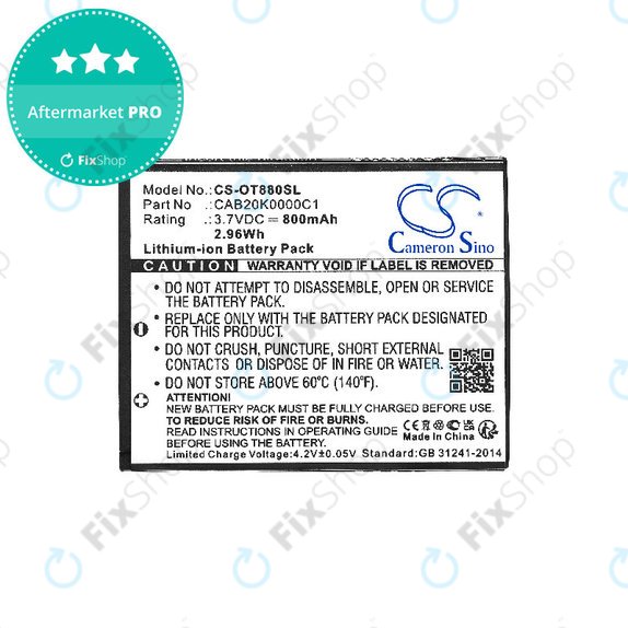 Batterie pour Alcatel Onetouch, 800mAh, Li-ion, 3.7V, BTR510AB, HQ