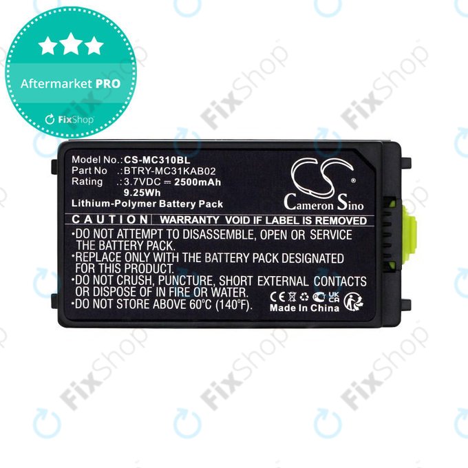 Batterie pour Symbol, Zebra MC3100, MC3190, 2500mAh, Li-Pol, 3.7V, BTRY-MC31KAB02, HQ