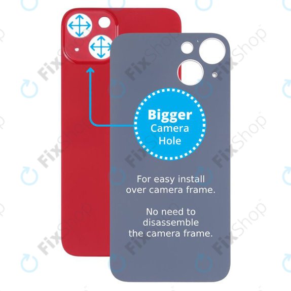 Apple iPhone 13 - Verre du boîtier arrière avec plus grand trou pour la caméra (rouge)
