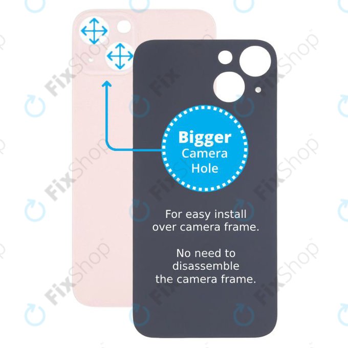 Apple iPhone 13 - Verre du boîtier arrière avec plus grand trou pour l'appareil photo (rose)
