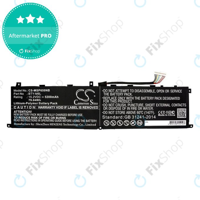 Batterie pour MSI GS65 Stealth Thin, PS63, P65 Creator 8RF, 5200mAh, Li-Pol, 15.2V, BTY-M6L, HQ